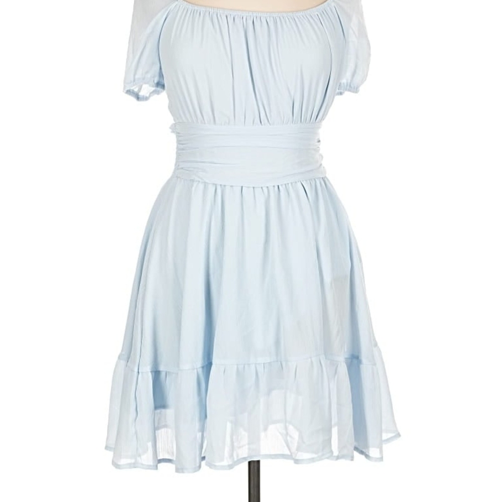 Sky Blue Off-Shoulder Mini Dress EXLURA